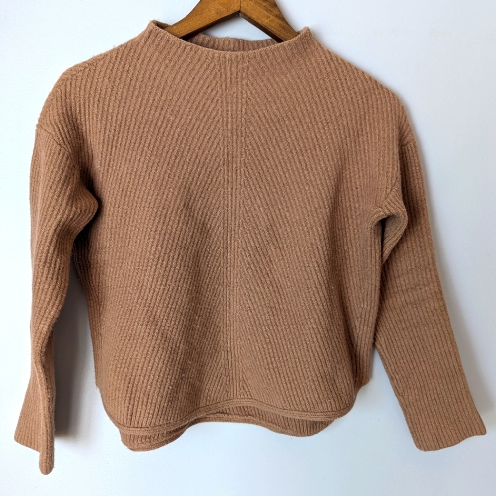 Aritzia Babaton Chalmers Camal Tan Mock Neck drop shoulder wool linen Sweater S